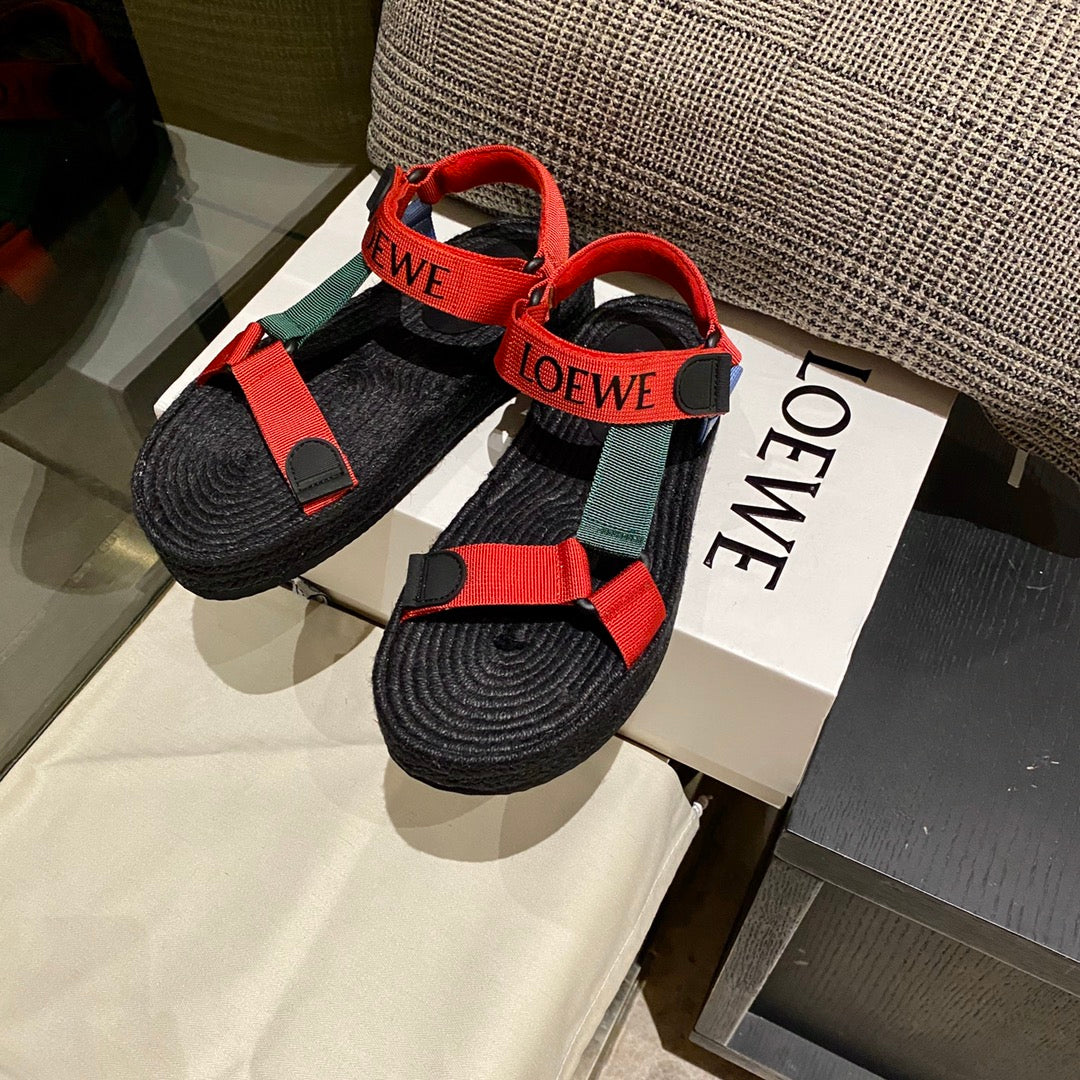Sandália Espadrilhe Nylon Vermelho e Verde Tira Ajustável
