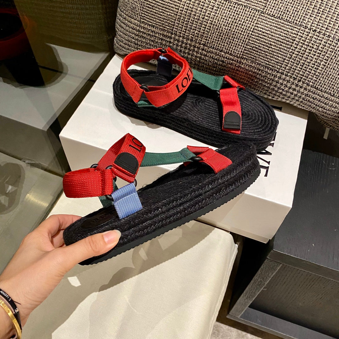 Sandália Espadrilhe Nylon Vermelho e Verde Tira Ajustável