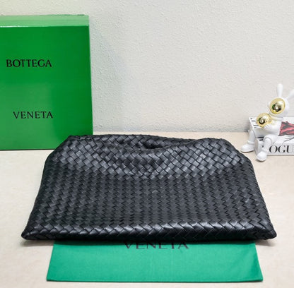 Bolsa Satchel Couro Preto Trançado Pequena