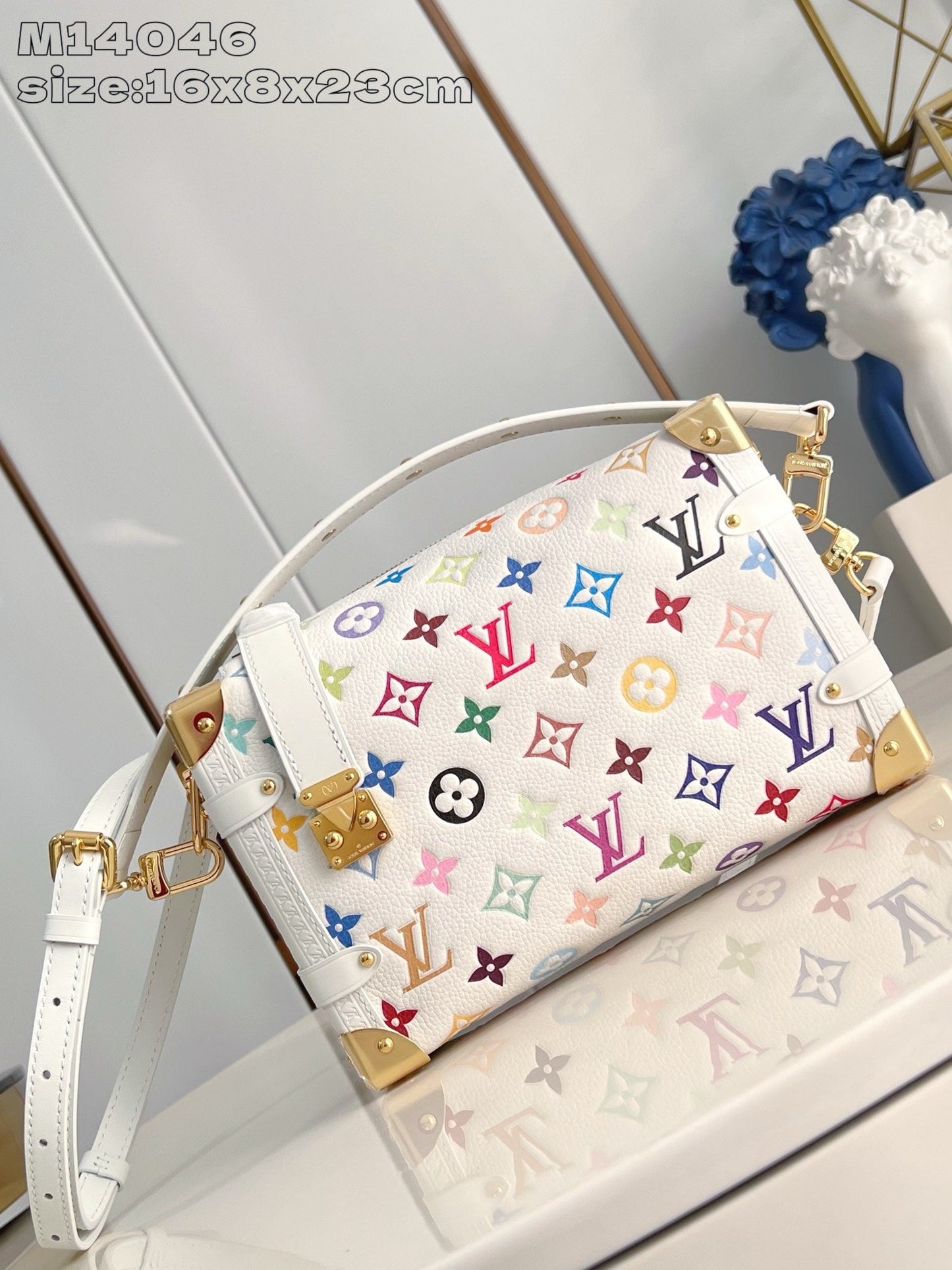 Bolsa Satchel Couro Branco Detalhes Multicoloridos Lateral