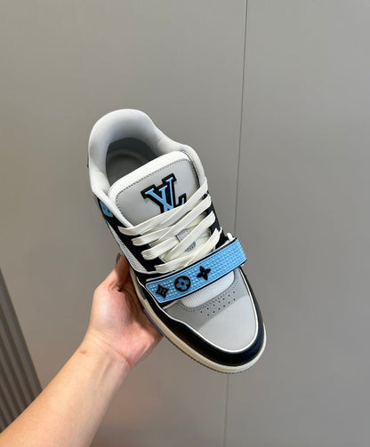 Tênis Velcro Couro Azul Branco