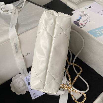 Bolsa Couro Vitelo Branco com Detalhe Dourado e Placa Frontal