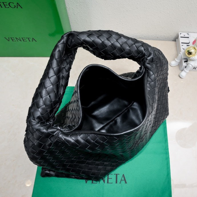 Bolsa Satchel Couro Preto Trançado Pequena