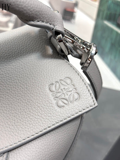 Bolsa Satchel Couro Cinza Geométrica Tamanho P