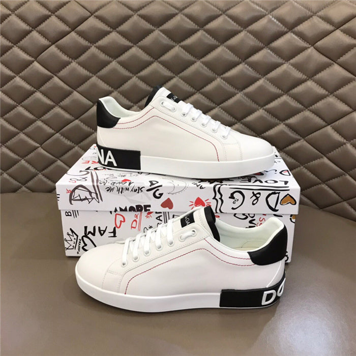 Tênis Couro Branco Detalhe Preto Casual