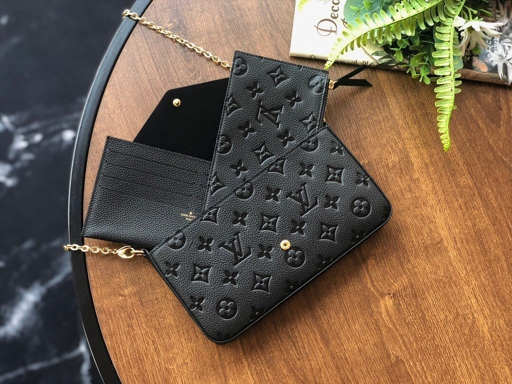 Bolsa Pequena Couro Padrão Monograma Embossado Preto