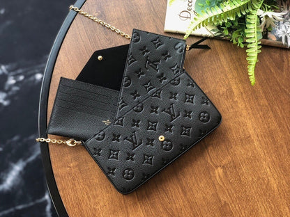 Bolsa Pequena Couro Padrão Monograma Embossado Preto