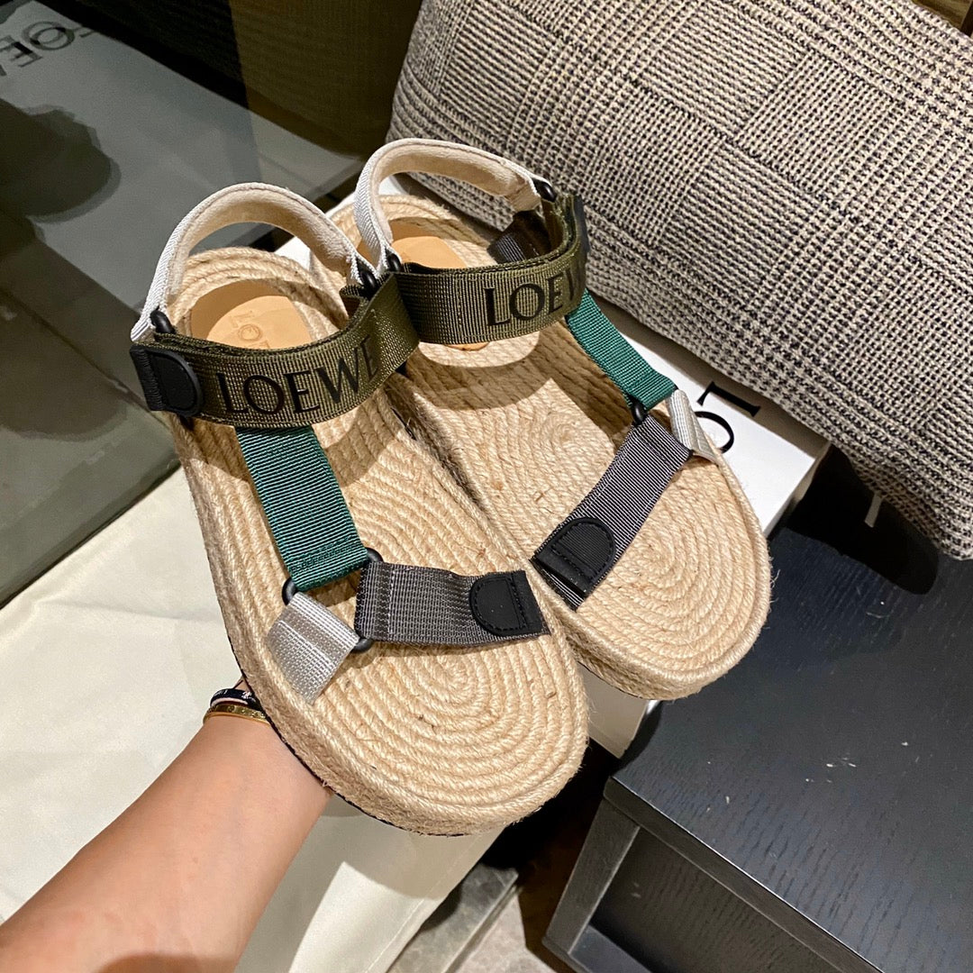 Sandália Espadrilho Nylon Bege com Tira Verde