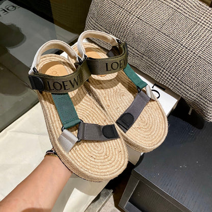 Sandália Espadrilho Nylon Bege com Tira Verde