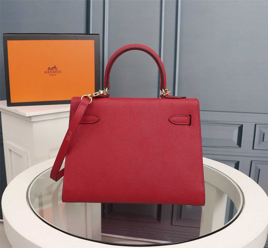 Bolsa Estruturada Couro Vermelho Tira Ajustável