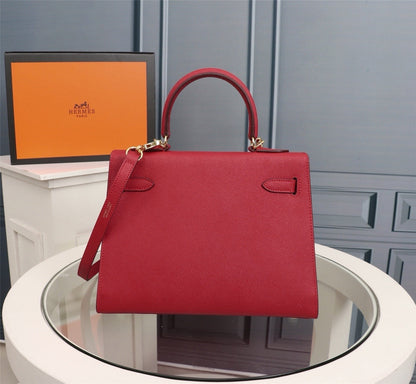 Bolsa Estruturada Couro Vermelho Tira Ajustável