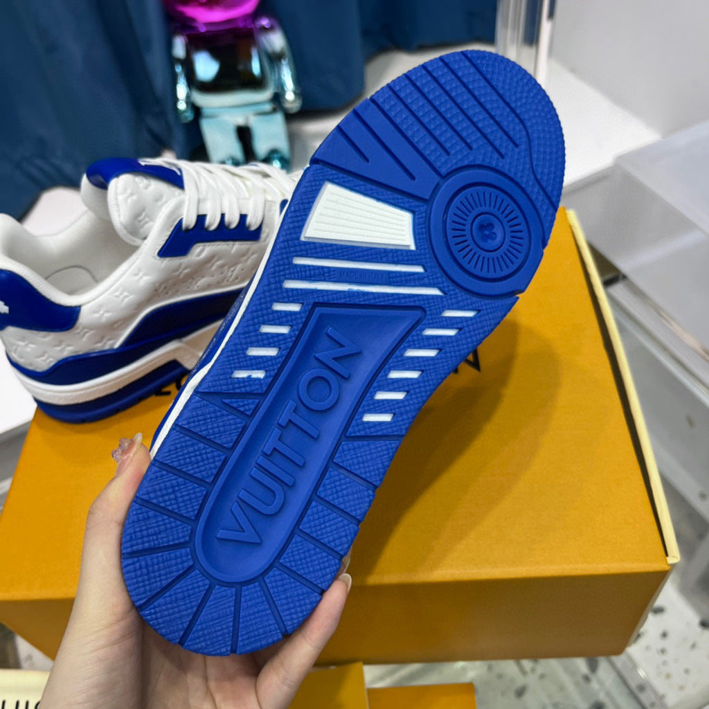 Tênis Casual Couro Branco Azul