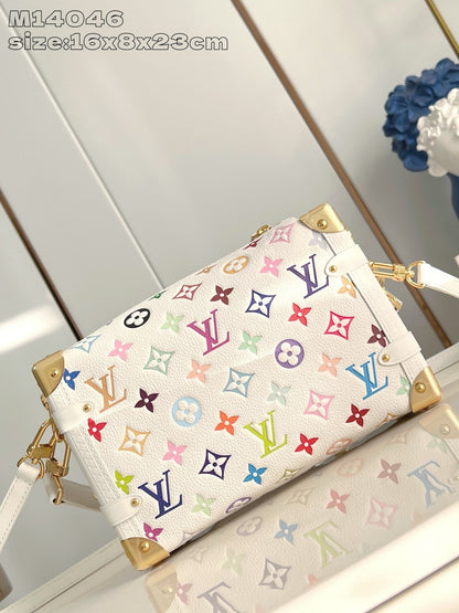 Bolsa Satchel Couro Branco Detalhes Multicoloridos Lateral