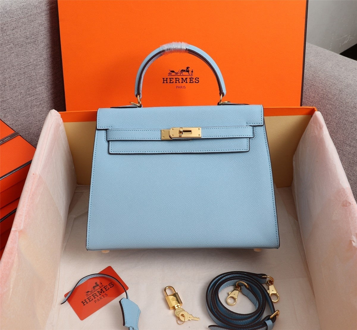 Bolsa Satchel Couro Azul com Fecho Frontal