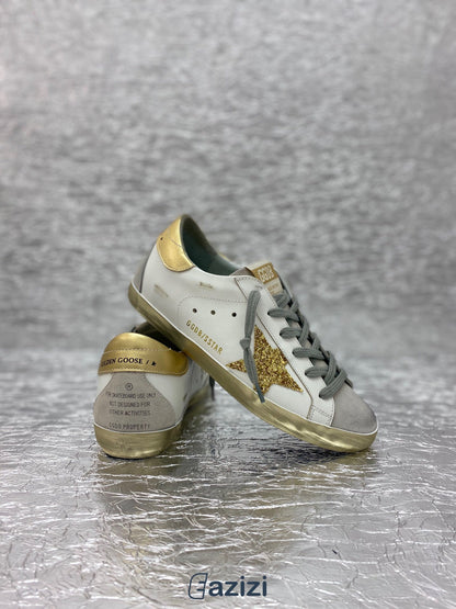 Tênis Couro Branco Estrela Lateral Dourada