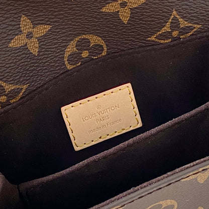 Bolsa Satchel Lona Padrão Monograma Geométrico Marrom Pequena