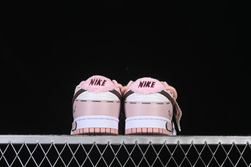 Tênis Cano Baixo Couro Branco Rosa e Marrom