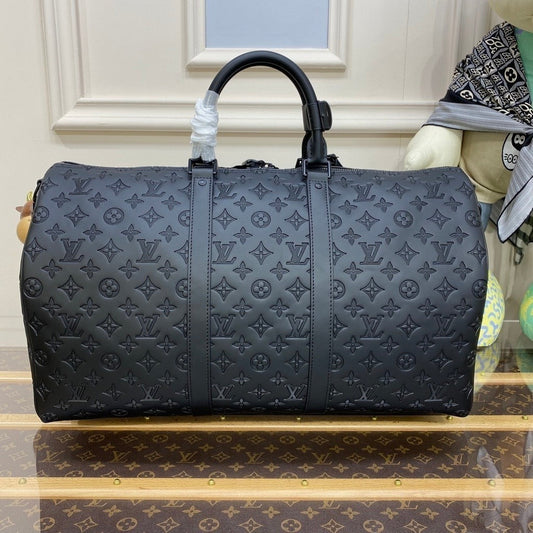 Mala de Viagem Couro Preto Alça Ajustável 50cm