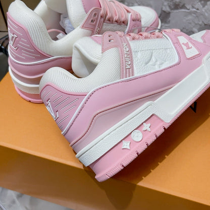 Tênis Couro Rosa Detalhes Brancos