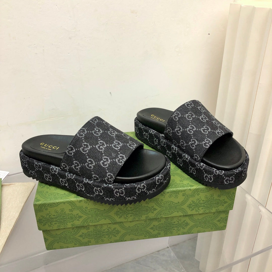 Sandália Plataforma Jeans Jacquard Preto 55mm