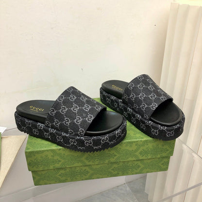 Sandália Plataforma Jeans Jacquard Preto 55mm