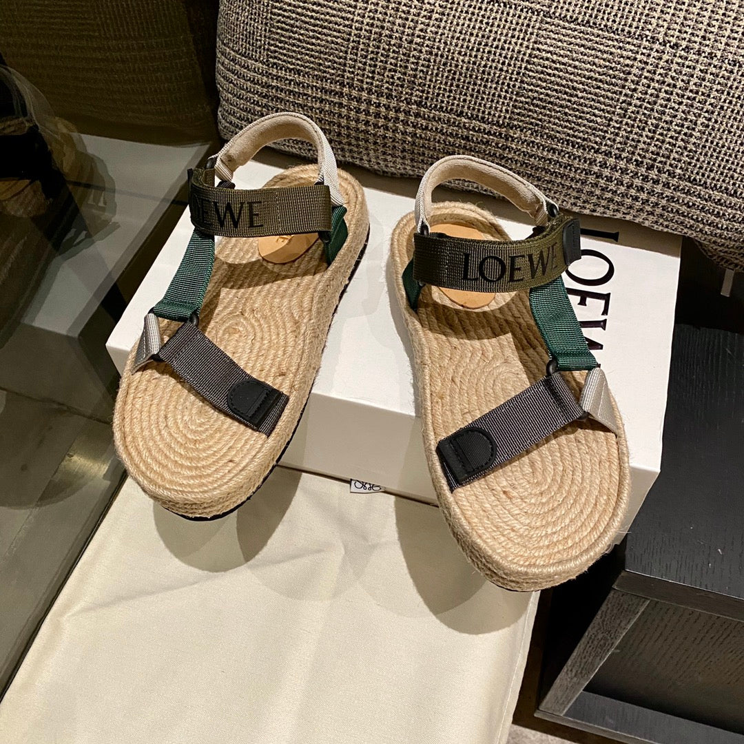 Sandália Espadrilho Nylon Bege com Tira Verde