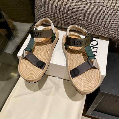 Sandália Espadrilho Nylon Bege com Tira Verde
