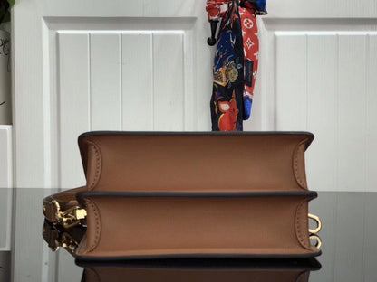 Bolsa Tiracolo Mini Couro Canvas Padrão Monograma Geométrico Marrom