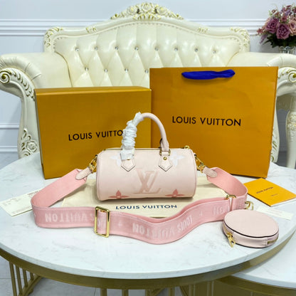 Bolsa Satchel Couro Rosa Padrão Monograma Geométrico Pequena