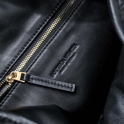 Bolsa Satchel Couro Preto Trançado Pequena
