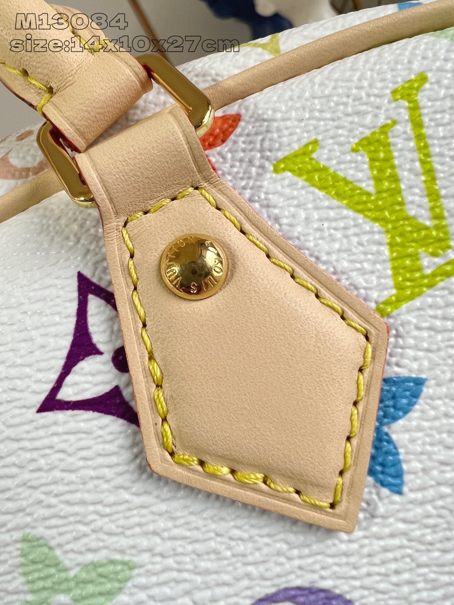 Bolsa Satchel Couro Padrão Monograma Geométrico Marrom Média