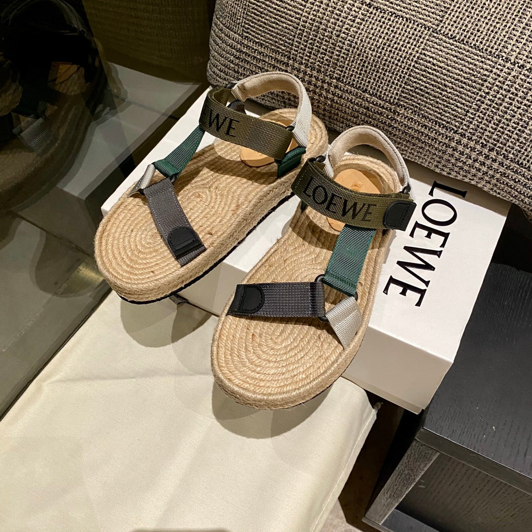 Sandália Espadrilho Nylon Bege com Tira Verde