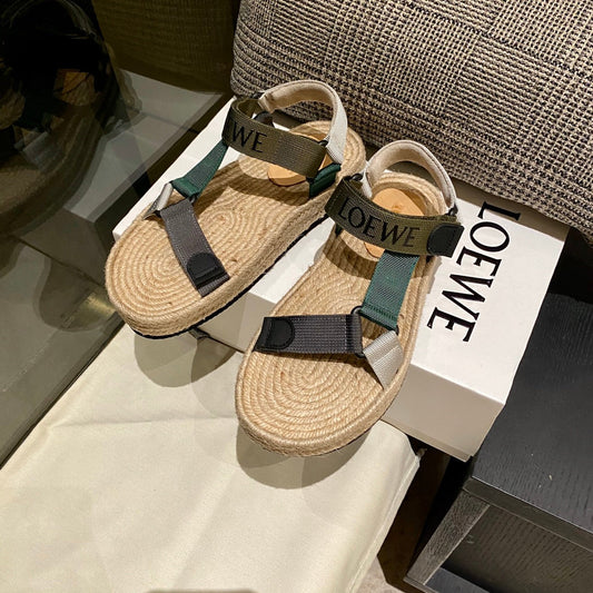 Sandália Espadrilho Nylon Bege com Tira Verde