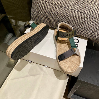Sandália Espadrilho Nylon Bege com Tira Verde