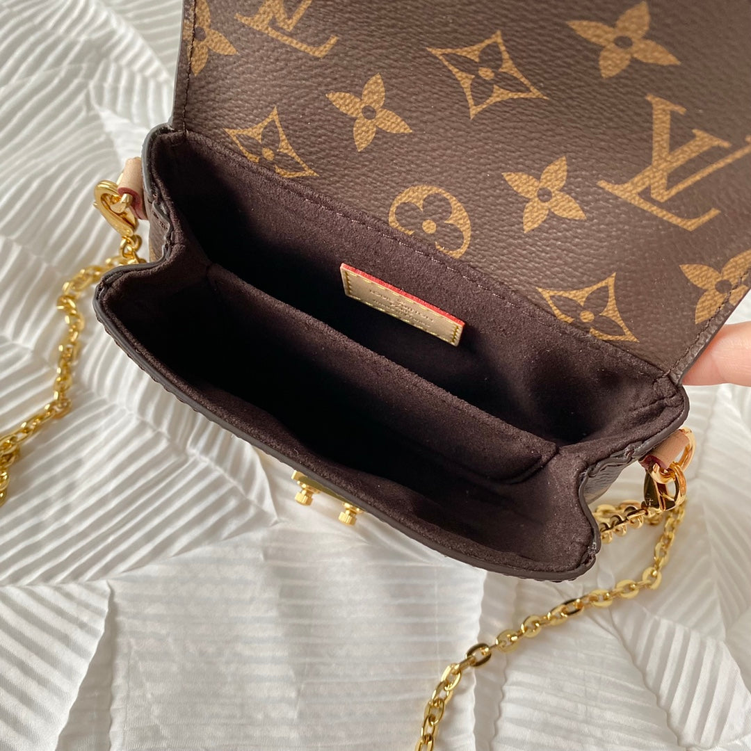 Bolsa Satchel Lona Padrão Monograma Geométrico Marrom Pequena
