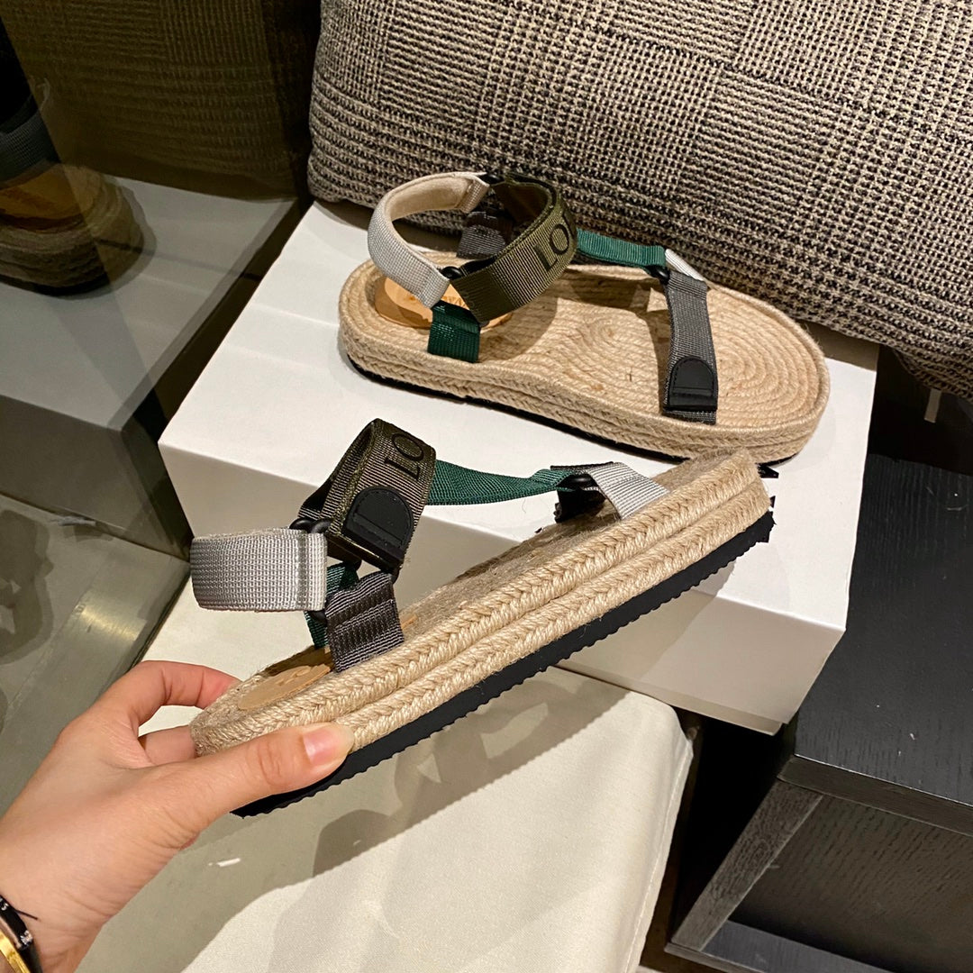 Sandália Espadrilho Nylon Bege com Tira Verde