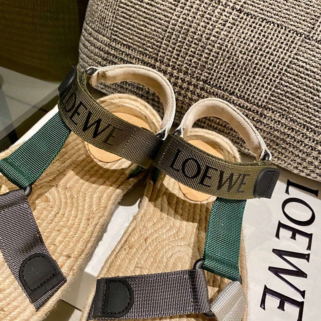 Sandália Espadrilho Nylon Bege com Tira Verde