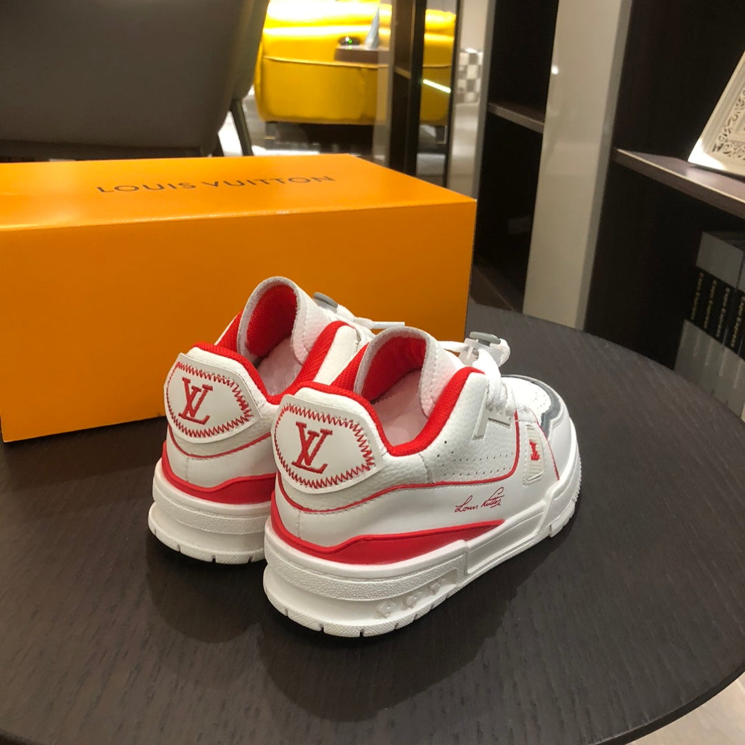 Tênis Infantil Couro Vermelho e Branco Cano Baixo