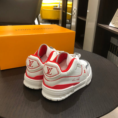Tênis Infantil Couro Vermelho e Branco Cano Baixo