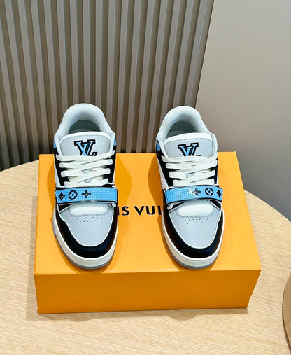 Tênis Velcro Couro Azul Branco