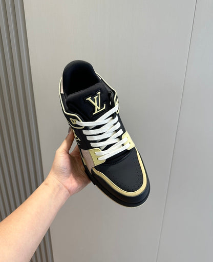 Tênis Casual Couro Branco Preto Amarelo