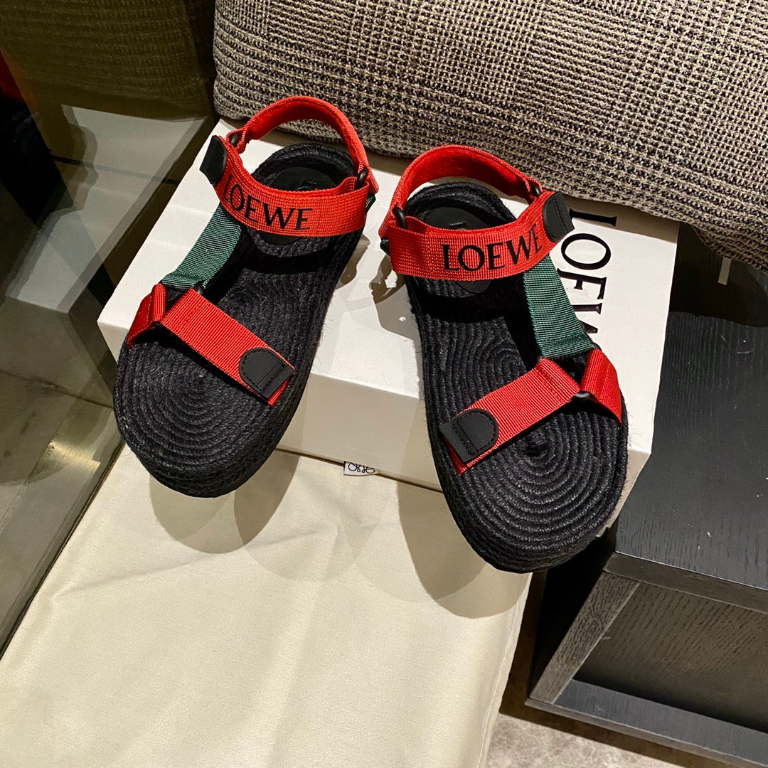 Sandália Espadrilhe Nylon Vermelho e Verde Tira Ajustável