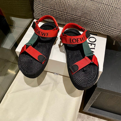 Sandália Espadrilhe Nylon Vermelho e Verde Tira Ajustável