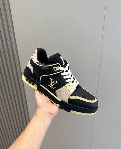Tênis Casual Couro Branco Preto Amarelo