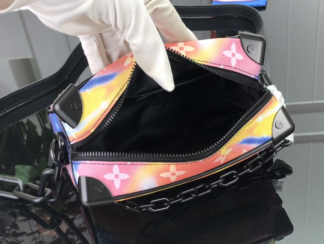 Bolsa Satchel Couro Padrão Monograma Multicolor Sunset Compact