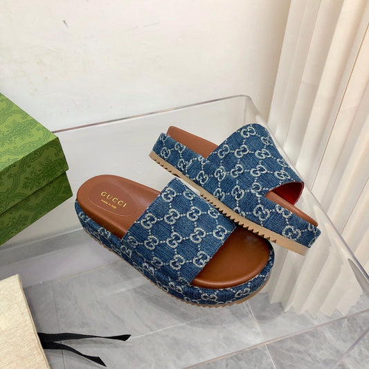 Sandália Plataforma Couro Jeans MM