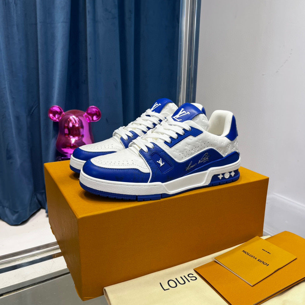 Tênis Casual Couro Branco Azul