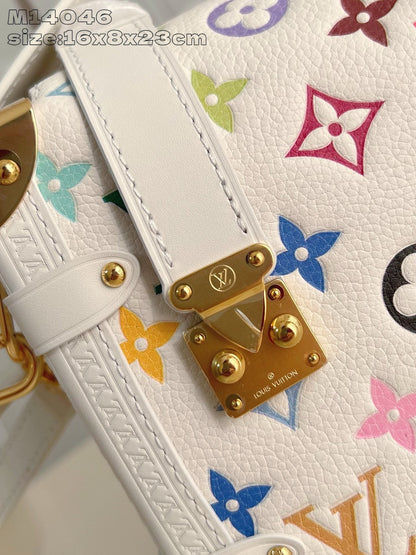 Bolsa Satchel Couro Branco Detalhes Multicoloridos Lateral