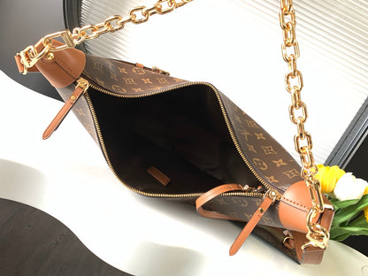 Bolsa Hobo Couro Padrão Monograma Geométrico Marrom