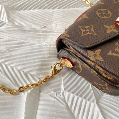 Bolsa Satchel Lona Padrão Monograma Geométrico Marrom Pequena